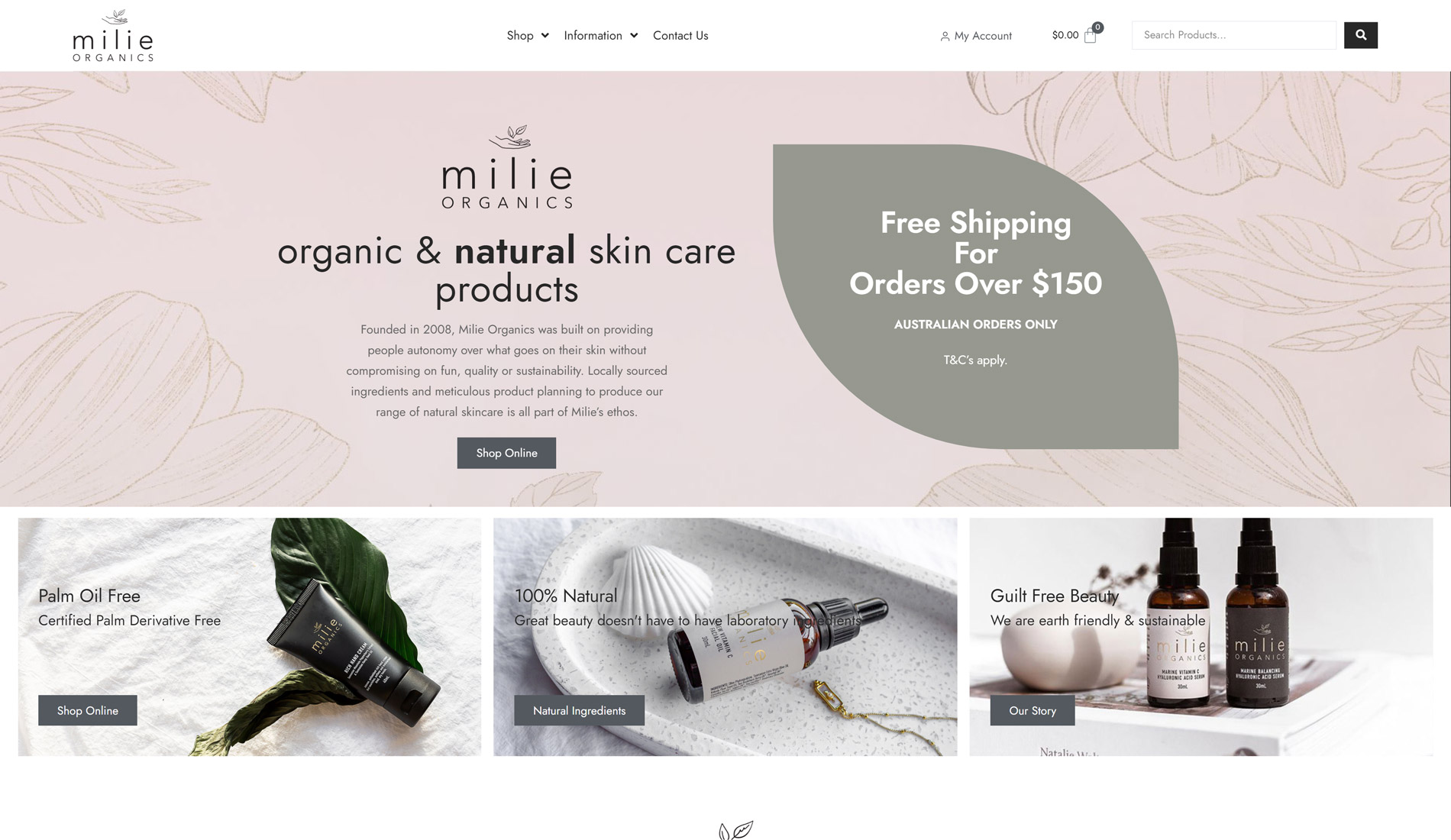 milie home page desktop